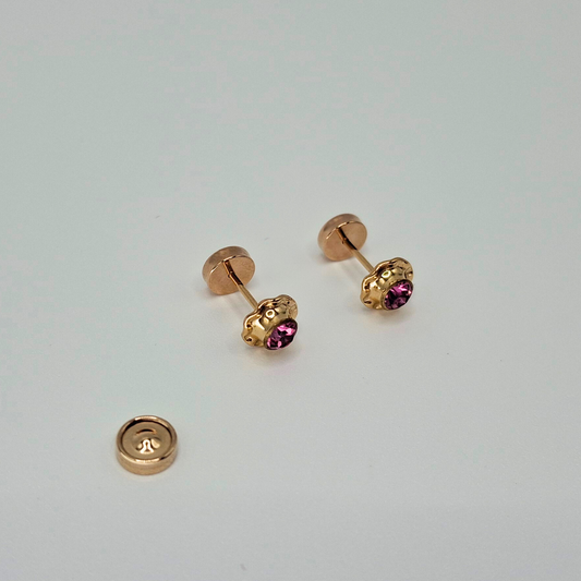 Aros abridores para bebé y niña de oro laminado 20k modelo piedra de circón