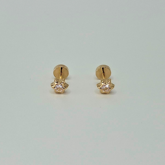 Aros abridores para bebé y niña, modelo estrella, oro 18k